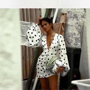 Rat & Boa Perla Black and White Polka Dot Mini Dress